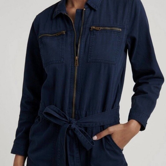 Lucky Brand Coverallls Womens Small Tie Front Boiler Suit Jumpsuit Navy Blue NEW - Picture 4 of 16